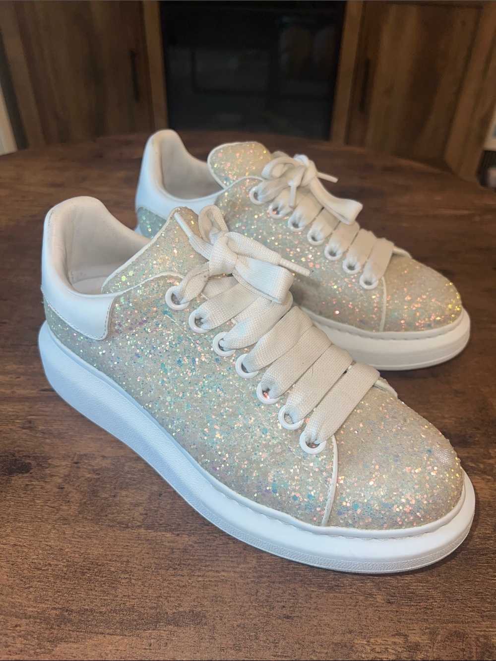 Alexander McQueen Women's Iridescent Glitter Platform Sneakers